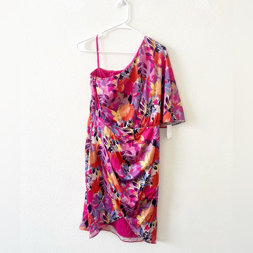 NEW Aidan Mattox‎ Pink Floral One-Shoulder  Dress Size 10 Ruffle